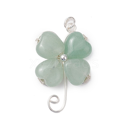 Natural Green Aventurine Copper Wire Wrapped Shamrock Pendants PALLOY-JF02970-01-1