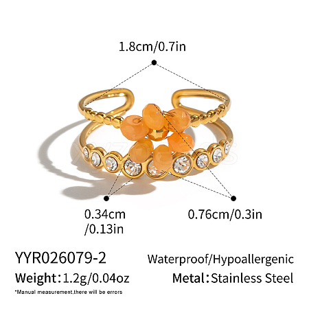 304 Stainless Steel Rhinestone Cuff Open Rings for Women ZW2135-2-1