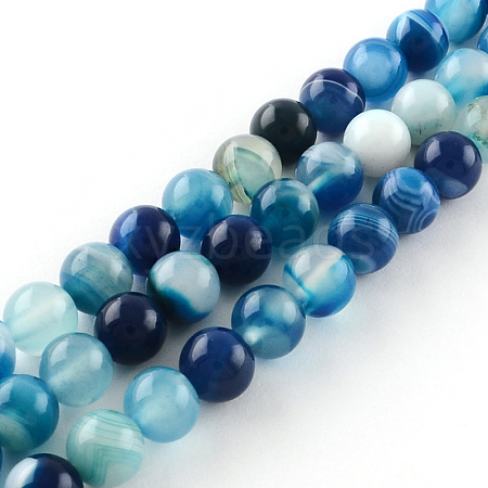 Dyed Natural Striped Agate/Banded Agate Round Bead Strands X-G-R342-6mm-05-1