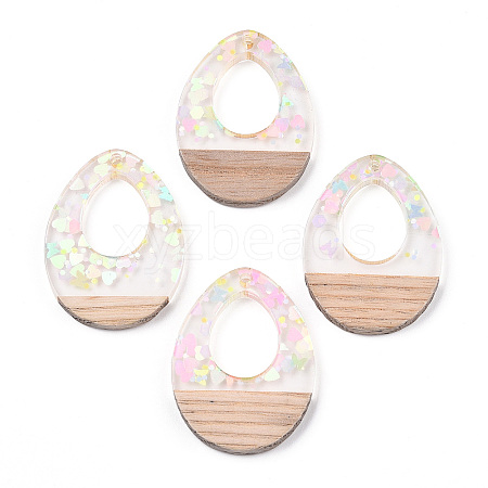 Transparent Resin & White Wood Pendants RESI-N039-28-1