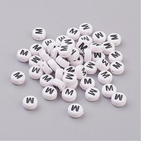 Flat Round with Letter M Acrylic Beads X-PL37C9070-M-1