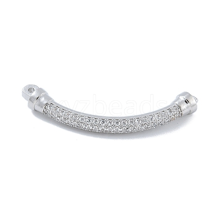 Rack Plating Brass Micro Pave Clear Cubic Zirconia Curved Bar Connector Charms KK-A234-066P-1