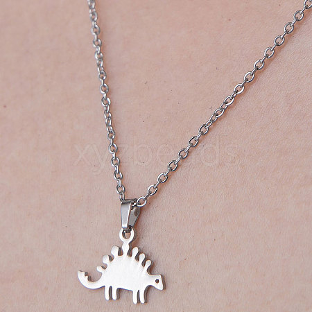 Non-Tarnish 201 Stainless Steel Dinosaur Pendant Necklace NJEW-OY001-25-1