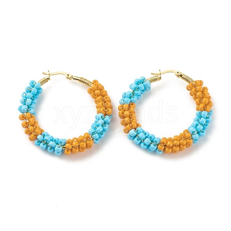 Porcelain Beaded Huggie Hoop Earrings for Women EJEW-C003-01D-RS-1