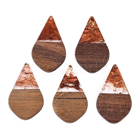 Transparent Resin and Walnut Wood Pendants RESI-T057-06C-1