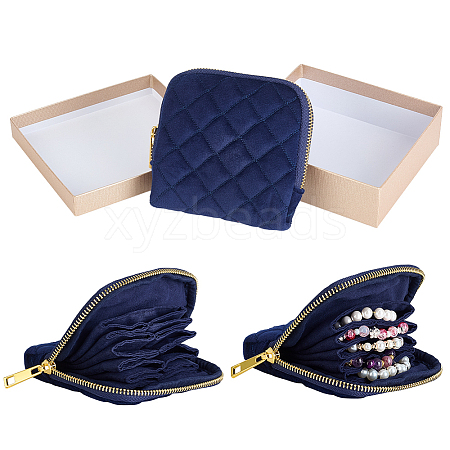 Rhombus Textured Velvet Jewelry Storage Zipper Pouches for Earrings Rings Bracelets Necklaces ABAG-WH0085-012D-1
