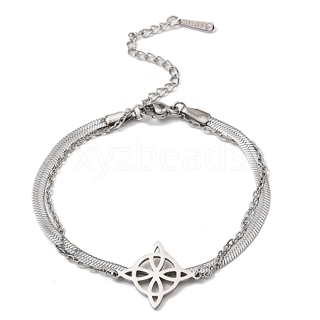 Non-Tarnish 304 Stainless Steel Trinity Knot 2-Strand Square Snake Chains Bracelets for Women BJEW-Q335-03P-1