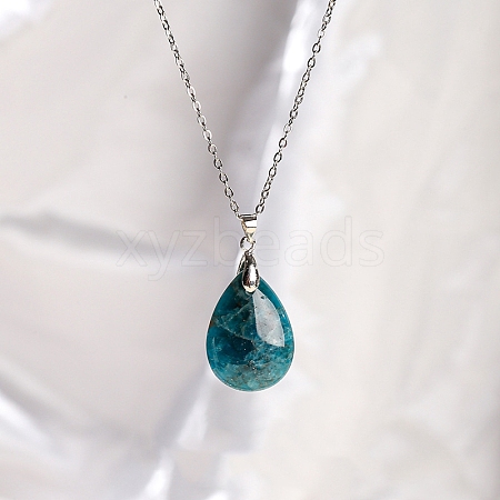 Natural Apatite Teardrop Pendant Necklaces PW-WG17918-06-1