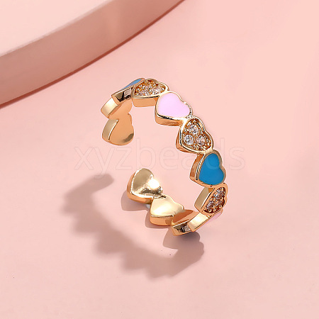 Heart Brass Micro Pave Clear Cubic Zirconia Enamel Cuff Rings for Women FS-WGCCE82-03-1