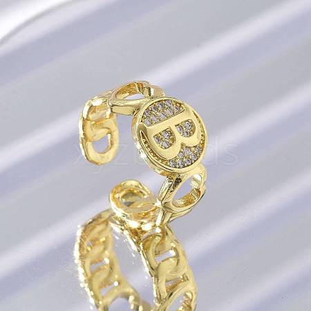 Brass Micro Pave Clear Cubic Zirconia Open Cuff Rings for Women RJEW-K289-02G-B-1