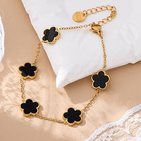 Flower Resin Link Chain Bracelets BJEW-K247-01G-03-1