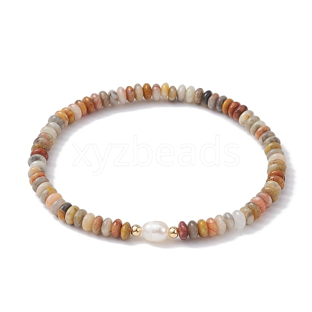 Natural Crazy Agate Rondelle & Pearl Beaded Stretch Bracelets BJEW-JB09918-05-1