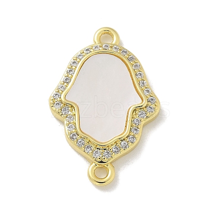 Brass Pave Shell Hamsa Hand Connector Charms with Crystal Rhinestone KK-M300-21G-1