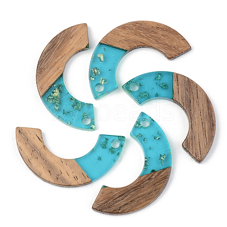 Transparent Resin & Walnut Wood Pendants RESI-S389-007A-B03-1