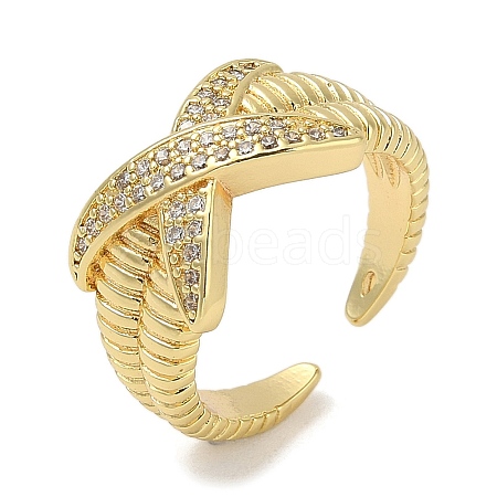 Rack Plating Brass Micro Pave Cubic Zirconia Cuff Finger Rings for Women RJEW-C114-15C-G-1