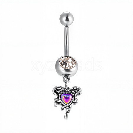 316L Surgical Stainless Steel Pave Clear Cubic Zirconia Curved Barbell Dangle Belly Rings FS-WG3A43F-08-1