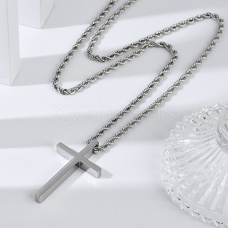 Religion Cross 304 Stainless Steel Pendant Rope Chain Necklaces NJEW-L157-09P-1