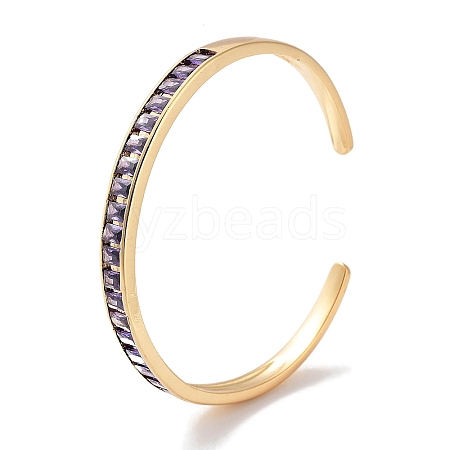 Rectangle Brass Pave Glass Open Cuff Bangles for Women BJEW-Z061-04G-1
