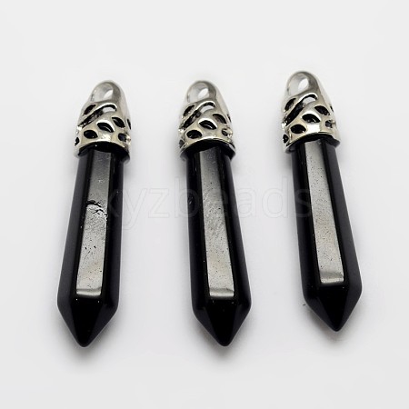 Bullet Natural Dyed & Heated Black Agate Pointed Pendants G-F290-01D-1