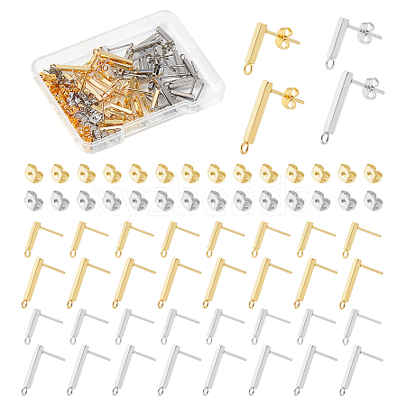 Unicraftale 40Pcs 4 Style 304 Stainless Steel Rectangle Stud Earring Finding STAS-UN0056-72-1