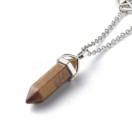 Bullet Faceted Natural Tiger Eye Pendant Necklace NJEW-JN03601-02-1