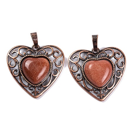 Synthetic Goldstone Peach Love Heart Pendants G-G158-01-17-1