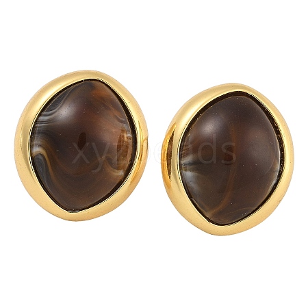 Brass Resin Oval Stud Earrings EJEW-K293-16G-1