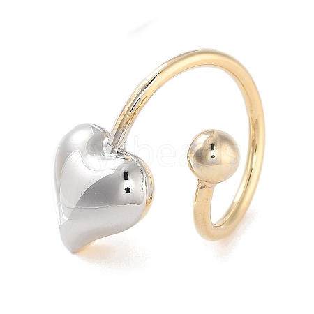 Brass Heart Open Cuff Ring for Women RJEW-C102-13GP-1