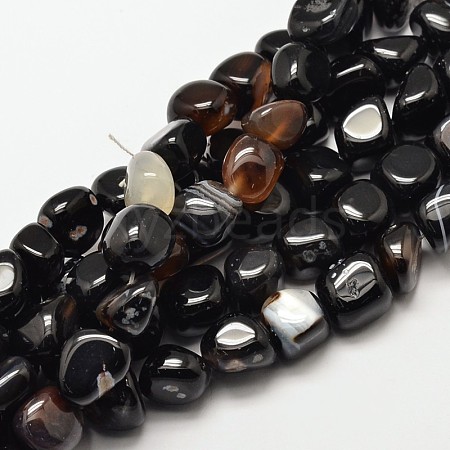 Dyed & Heated Natural Black Agate Nuggets Beads Strands G-P092-33-1