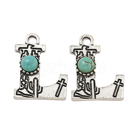 Synthetic Turquoise & Alloy Pendants PALLOY-H146-01AS-L-1