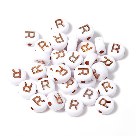 100Pcs Plating Opaque White Acrylic Beads FIND-PW0024-36J-1