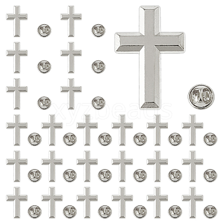 Cross Alloy Pin Brooches AJEW-FH0006-07A-P-1