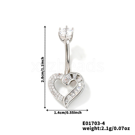 Heart Brass Rhinestone Belly Rings Curved Barbell OZ3962-4-1