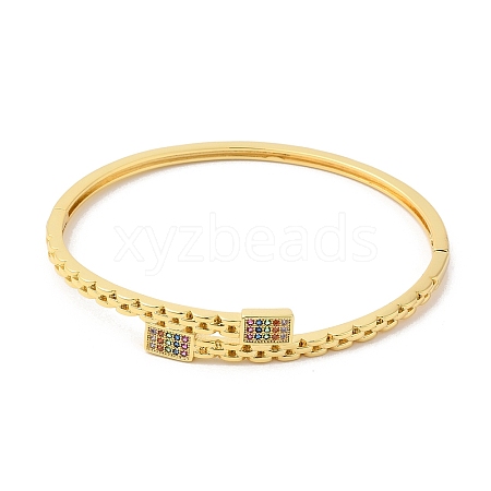 Colorful Cubic Zirconia Rectangle Hinged Bangle BJEW-L681-007G-1