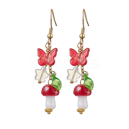 304 Stainless Steel Butterfly & Mushroom Dangle Earrings for Women EJEW-JE06235-01-1