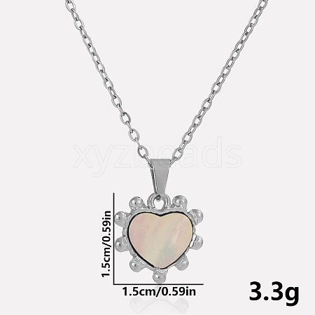 304 Stainless Steel Pave Natural White Shell Heart Pendant Necklaces QU9586-2-1