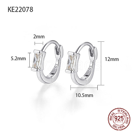 Anti-Tarnish Rhodium Plated 925 Sterling Silver Pave Cubic Zirconia Rectangle Hoop Earrings for Women CA6566-4-1