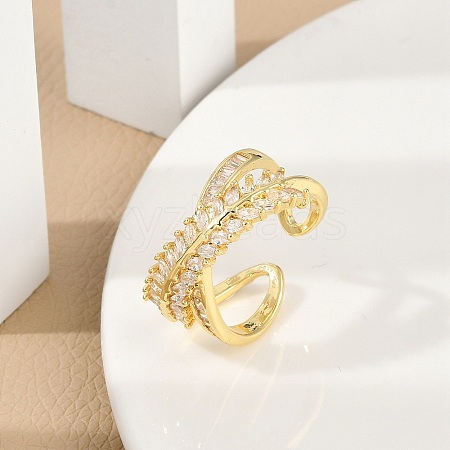 Rack Plating Brass Micro Pave Clear Cubic Zirconia Cuff Rings for Women RJEW-M028-58G-1