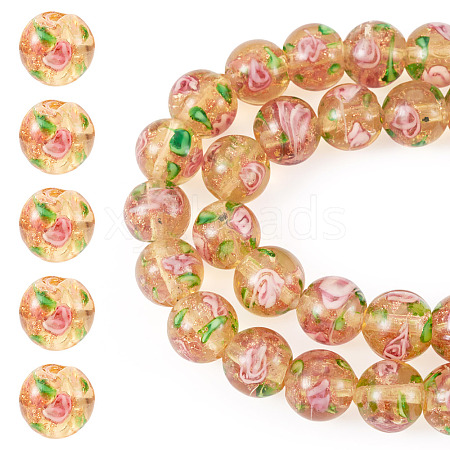 1 Strand Handmade Glod Sand Lampwork Beads Strands LAMP-TA0002-09D-1