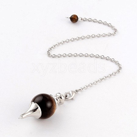 Natural Tiger Eye Sphere Dowsing Pendulums BJEW-E292-A09-1