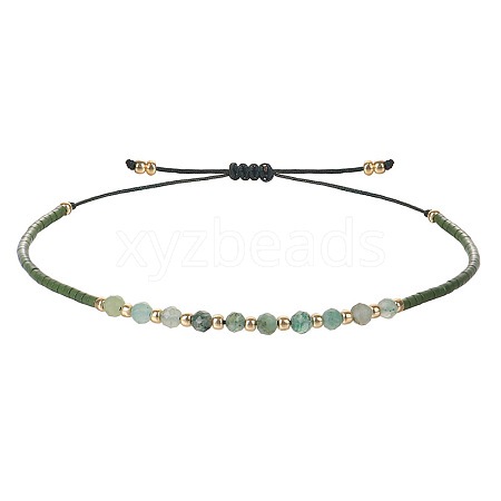 2mm Faceted Natural Green Aventurine Beaded Braided Adjustable Bracelets for Women PF2854-1-1