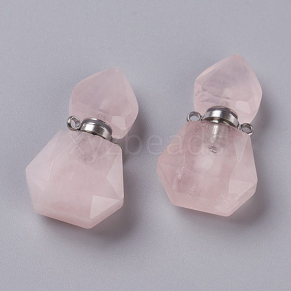 Wholesale Hexagon Natural Rose Quartz Perfume Bottle Pendants ...