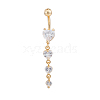 Real 18K Gold Plated Piercing Jewelry Brass Cubic Zirconia Heart Navel Ring Navel Ring Belly Rings AJEW-EE0001-06-1