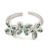 Flower Rack Plating Brass Micro Pave Cubic Zirconia Open Cuff Rings for Women RJEW-N047-01P-05-RS-2