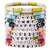 10Pcs 10 Style Encourage Word Polymer Clay Heishi Surfer Stretch Bracelets Set with Heart sgBJEW-SW00041-1