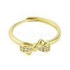 Bowknot Brass Micro Pave Clear Cubic Zirconia Adjustable Rings for Women RJEW-P124-04G-3