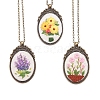 DIY Embroidery Oval with Flower Pattern Pendant Necklace Kits PW-WG69903-02-1