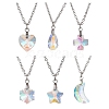 6Pcs 6 Styles Electroplated Clear AB Glass Star Moon Heart Pendant Necklaces NJEW-JN05146-2