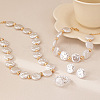 Flat Round Plastic Pearl Beaded Necklaces & Beaded Bracelets & Stud Earrings & Rings Sets FS-WG25F9C-01-3