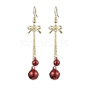 2Pairs 2 Colors Christmas Theme Brass Bell & Bowknot Dangle Earrings EJEW-JE05824-4